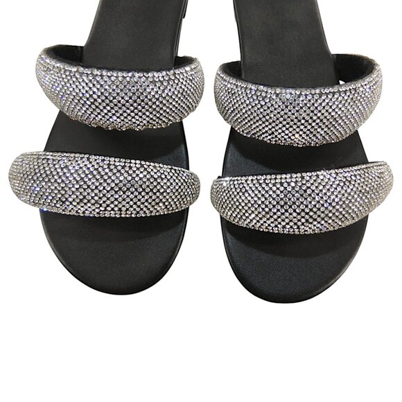 Rhinestone Double Strap Black Slide Spa Pool Sandals Blingcore Y2K Glam EU 38 - Picture 9 of 11